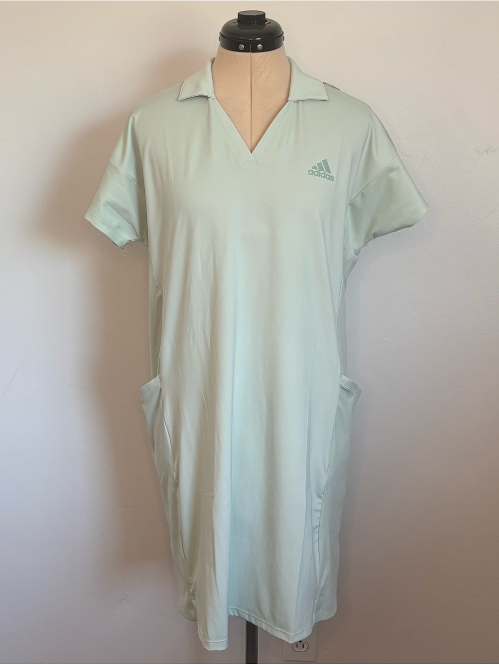 Adidas Women's 3-Stripes Golf Dress in Linen Green, Athletic, Collar, Pockets, L